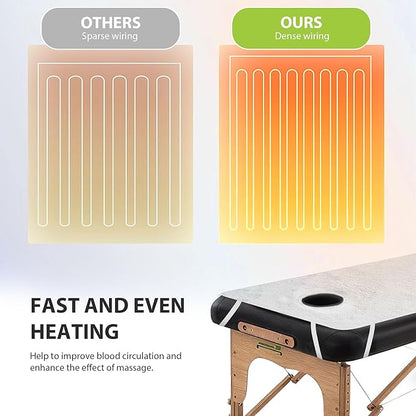 Massage Table Warmer Heating Pad Professional SPA Massage Bed Warmer with Timer, 9 Heat Settings, Overheat Protection for Massage Bed & Spa, Thickened & Soft Fleece, 30" x 71", with Face Hole
