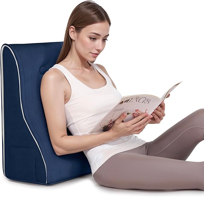 Daneey Reading Pillows for Sitting in Bed Adult Back Pillow for Bed Sitting Up, Back Support Pillow for Bed, Foam Wedge Pillow for Neck, Lumbar, Back, Gray, 20 * 9 * 22IN, Blue
