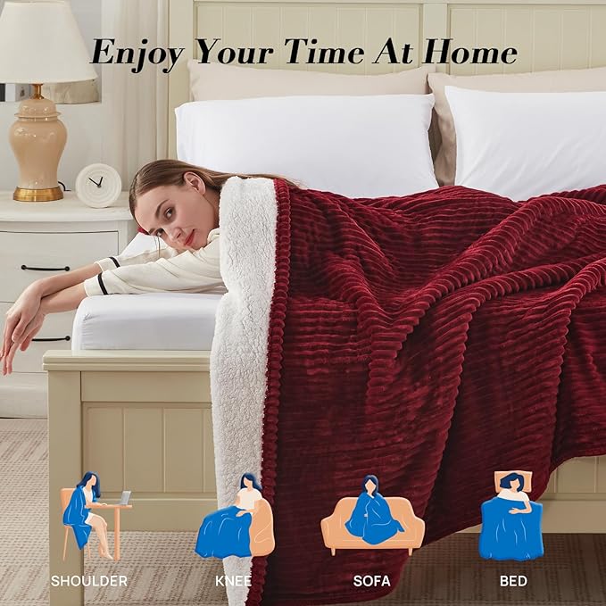 Westinghouse Full Size Heated Blanket, Soft Flannel to Sherpa Reversible, Electric Blanket Full with 10 Heating Settings & 1-12 Hours Auto Shut Off, Machine Washable, (72" x 84", Red)