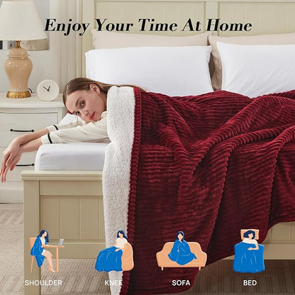 Westinghouse Queen Size Electric Blanket, Flannel to Sherpa Reversible, Heated Blanket Queen with Dual Control 10 Heating Settings & 1-12 Hours Auto Shut Off, Machine Washable, (84" x 90", Red)