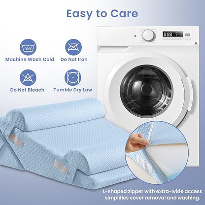 Sasttie Wedge Pillow Set for After Surgery, 3PCS Adjustable Bed Wedge Pillow Headboard with Memory Foam Neck Cushion – for Acid Reflux, Sleeping, Neck & Back Support, Blue