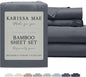 KARISSA MAE Cooling Bamboo Viscose Split King Sheet Set | 100% Organically Grown | 18” Deep Pocket | Silky, Soft, & Hypoallergenic | with Organizer Band & Elastic Corner Straps [Charcoal Grey]