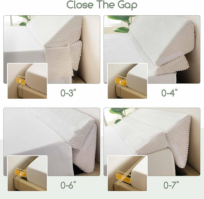 HIGOGOGO Queen Size Wedge Pillow for Headboard Gap - Multi Functional Mattress Wedge Bed Gap Filler Close The Gap (0-7") Between Your Mattress and Headboard or Wall (Beige 60"x11"x9")