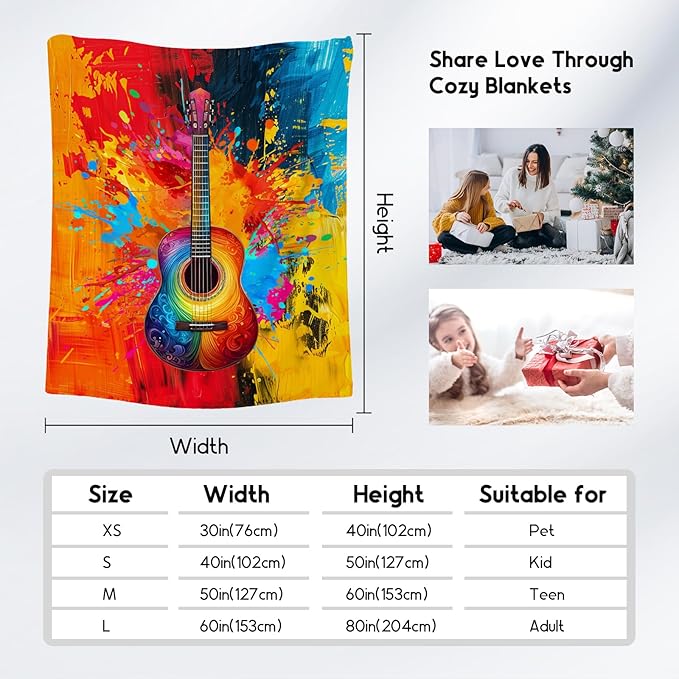 Blanket for Kids Guitar Blankets Gifts - 30x40 Inches Cozy Soft Fleece Throw for Room Decor Office