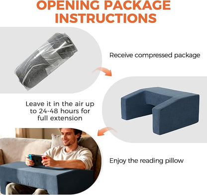 Reading Pillow for Gaming Soft Lap Desk Pillow for Laptop with Cup Holder Pocket Bed Desk for Reading Working Playing Steam Deck Switch or Sitting in Bed Floor Sofa (Dark Grey)