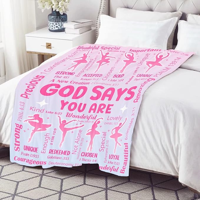 Ballet Bible Verse Blanket, Inspirational Scripture Religious Gifts for Christian, Warm Soft Flannel Bible Throw for Bed Sofa Decoration 40"x50" for Kids