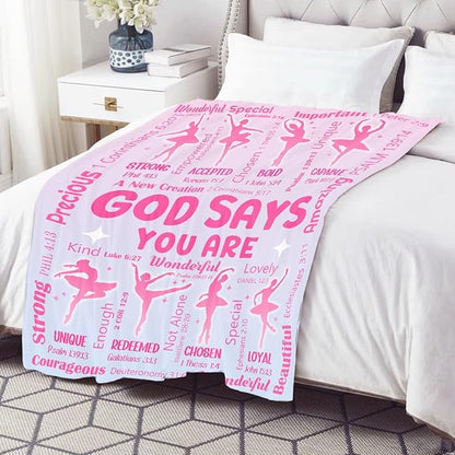 Ballet Bible Verse Blanket, Inspirational Scripture Religious Gifts for Christian, Warm Soft Flannel Bible Throw for Bed Sofa Decoration 40"x50" for Kids