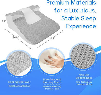 Bed Wedge Pillow for Sleep Apnea, Acid Reflux& Snoring Relief, Post-Surgery Recovery Pillow with Ergonomic 3-in-1 Certified Memory Foam for Back, Neck& Head Support (Gray & White)