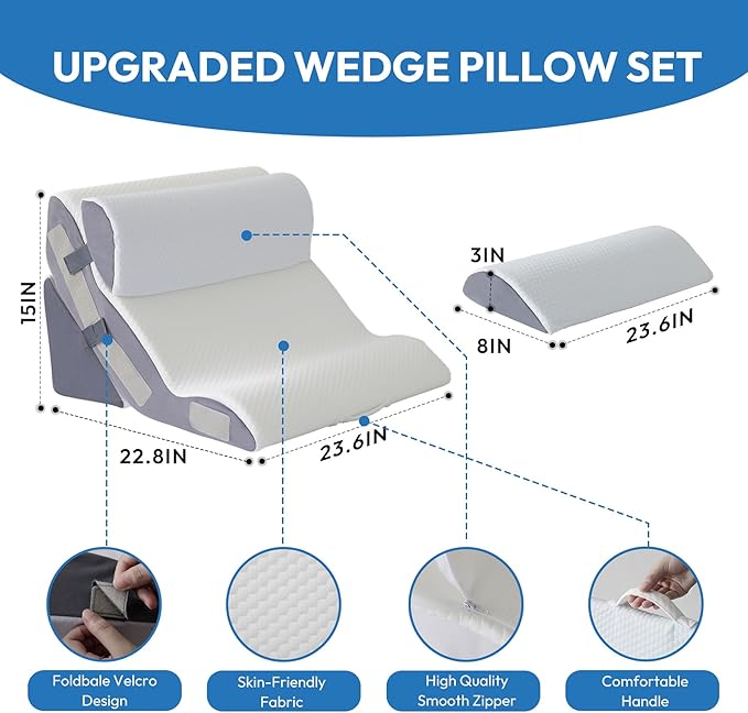4PCS Wedge Pillow Set for After Surgery, Back Pillow for Bed Sitting up, 10-in-1 Foam Wedge Pillow for Acid Reflux & Back Pain Relief, Post Surgery Pillow for GERD & Snoring, White