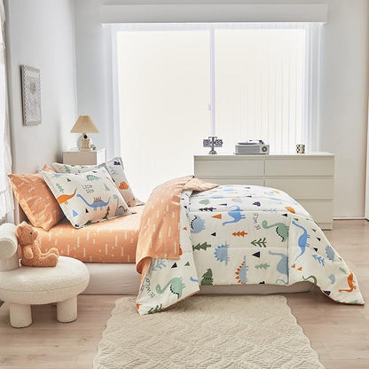 Joyreap Bed in a Bag Cotton, Dinosaur Reversible Design, Twin Size 6-Piece Cotton Bedding Comforter Set for Kids Boys n Girls- 1 Comforter, 2 Pillow Shams, 1 Flat Sheet, 1 Fitted Sheet, 1 Pillowcase
