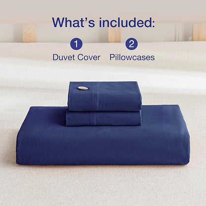 JELLYMONI Cotton Duvet Cover Full Size - Navy Blue Comforter Cover with Button 100% Washed Cotton 3PCS Breathable Soft Solid Bedding Set Duvet Cover 80×90in & 2 Pillowcases (NO Comforter)
