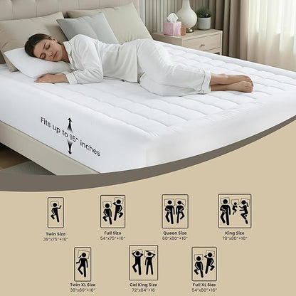 Utopia Bedding Twin Mattress Pad, Quilted Fitted Premium Mattress Protector, Deep Pocket Cover Stretches up to 16 Inches, Fluffy Pillow Topper (39x75 Inches, White)