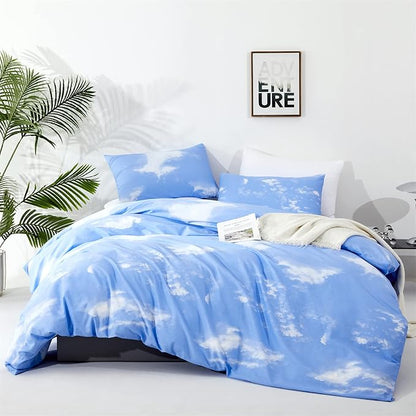 Wellboo Blue Sky Comforter Sets California King Blue and White Clouds Bedding Comforter Sets for Women Girls Soft Health Casual Abstract Cloud Print Bed Quilts Cal King Cotton Modern Blue Bedding