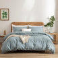 Light Blue Duvet Cover Queen, 100% Washed Cotton Linen Like Textured 3 Pieces Bedding Set, Solid Color Simple Style Luxury Relaxed Feel Natural Wrinkled Breathable Soft Comfy (Light Blue, Queen)
