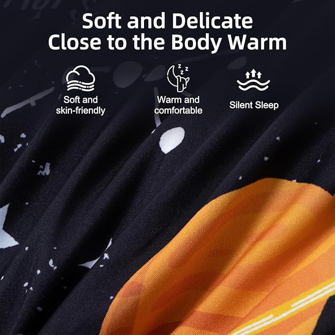 Holawakaka Kids Zipper Bedding Galaxy Comforter Set, Boys Girls Twin Size Outer Space Stars Planet Print Zippered Bed Sets, Child Cartoon Dorm Zip Bedding