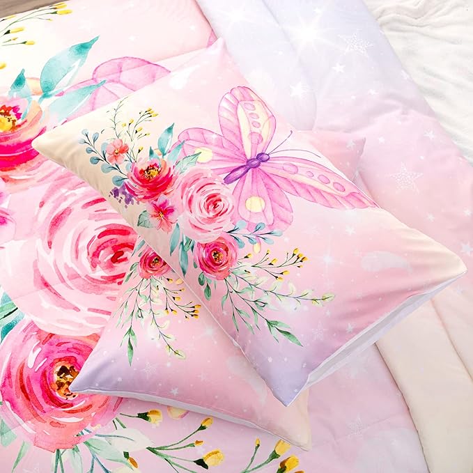 CVHOUSE Butterfly Comforter Set,Floral Butterfly Bedding Set for Girls Kids Teens,Flower Butterflies Comforter Butterflies Duvet Set Room Decor Quilt Set Twin Size