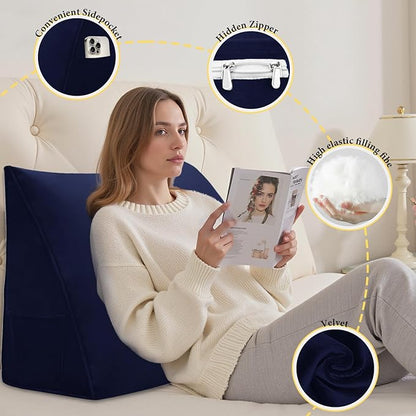 Wedge Pillow Headboard Reading Pillow Triangular Backrest Support Pillow for Sitting in Bed Positioning Support Pillow for Sofa Daybed Removable Cover
