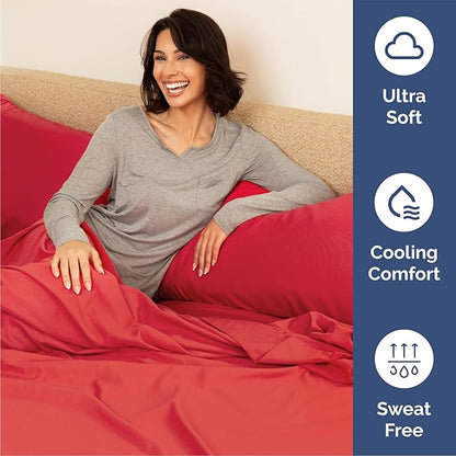 Queen Sheets Set 6 Piece - Bed Sheets Queen Size - Soft Hotel Luxury Bedding - Cooling, Comfy & Breathable - 1 Flat & 1 Fitted & 4 Pillowcases with Deep Pockets - Wrinkle Resistant & Fade Free - Red