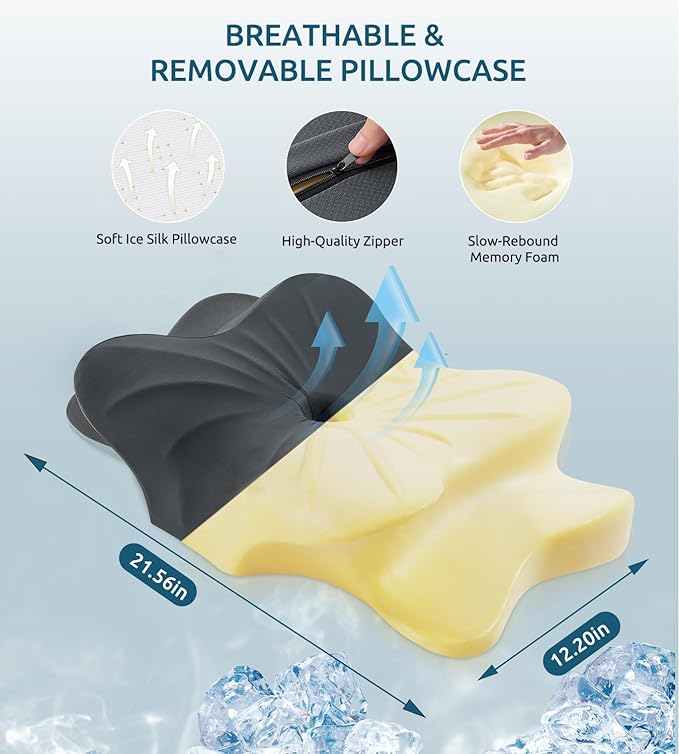 Cervical Pillow for Neck and Shoulder, Ergonomic Contour Memory Foam Pillows for Sleeping, Cooling Neck Support Pillow for Side Back Stomach Sleeper Standard Size Deep Grey