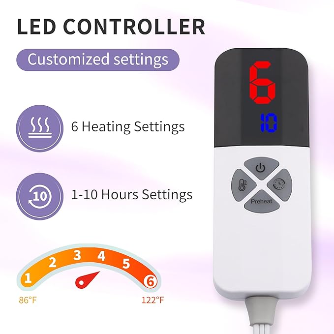 ESTINGO Electric Heating Blanket Full Size, Heated Electric Blanket with 6 Heating Levels & 1-10 Hours Auto Off, Washable Plush Heated Blanket for Bed Camping Office 72" x 84", Lavender Violet