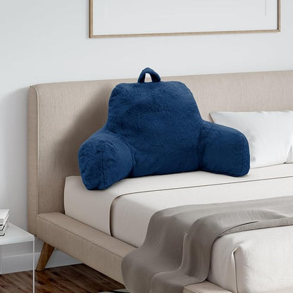 Reading Pillow for Sitting in Bed Adult, Standard Reading Pillow with Memory Foam, Back Pillow for Bed Sitting Up with Extend Arms, Blue