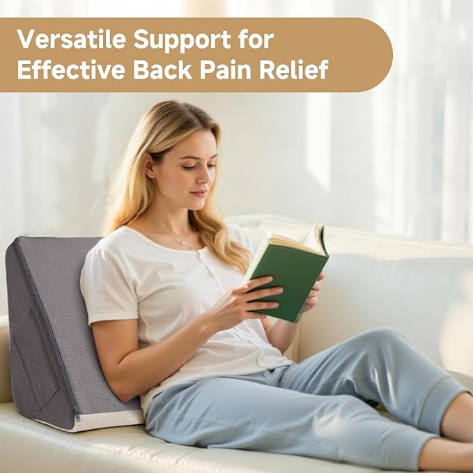 Knee Wedge Pillow for After Surgery, Leg Elevation Pillow for Knees Ankles Hip Back Pain Relief, 8" Triangle Leg Pillow for Swelling Blood Circulation, Knee Pillow for Sleeping, Washable Cover, Grey