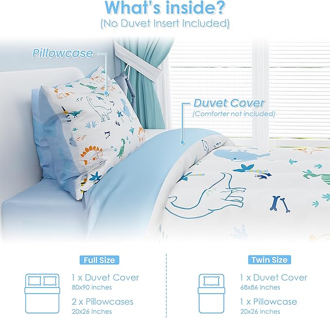 SANDJEST Dinosaur Duvet Cover Sets Twin Size for Kids Boys, Include 1 Polyester Comforter Cover 68x86 Inches and 1 Pillowcase 20x26 Inches, Comforter Not Included, Gift for Christmas Birthday