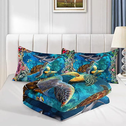 CVHOUSE Ocean Sea Turtle Comforter Set - Kids Teens Bedding Decor Quilt Set Full Size