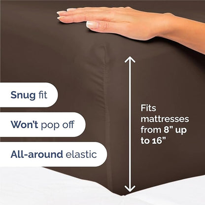 Split King Bed Sheet Set - 7 Piece Split King Bed Sheet Set - Soft Hotel Luxury Bedding - Cooling, Comfy & Breathable - 1 Flat & 1 Fitted & 4 Pillowcases w/ Deep Pockets - Wrinkle & Fade Free - Brown