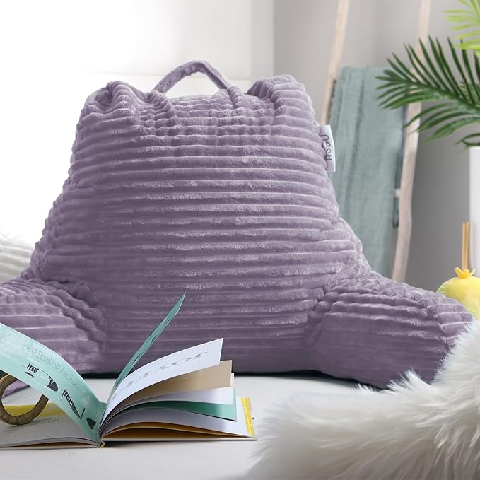 Nestl Reading Pillow with Shredded Memory Foam, Luxe Cut Plush Back Pillow for Sitting Up in Bed, Back and Arms Adjustable Support for Adult & Teens, Backrest Pillows with Washable Cover Dusty Purple