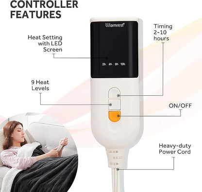 Heated Blanket Electric Blanket Full Size Soft Flannel Sherpa, 6 Heat Levels Fast Heating, 2 to 10 Hours Auto-Off Detachable Controller Machine Washable, Grey 72"x84"