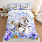 Horse Comforter 3 Piece Bedding Set,Queen Size Comforter Sets for Girls Boys Room Decor,Floral Butterfly Comforter Sets with 2 Pillowcases,Soft Lightweight Bedding Set for All Seasons.