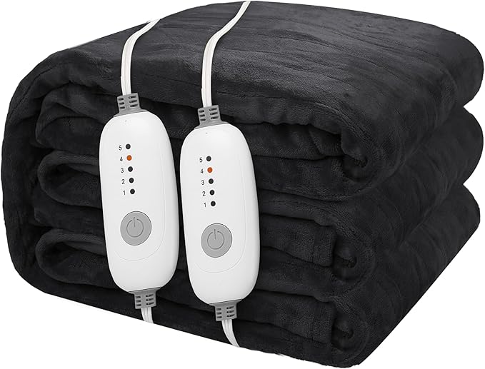 Electric Heated Blanket 84"x90" Queen Size Microplush Cover Blanket, 5 Heat Settings & 10 Hours Auto Off, Cozy & Warm for All Night, Machine Washable, Dark Grey