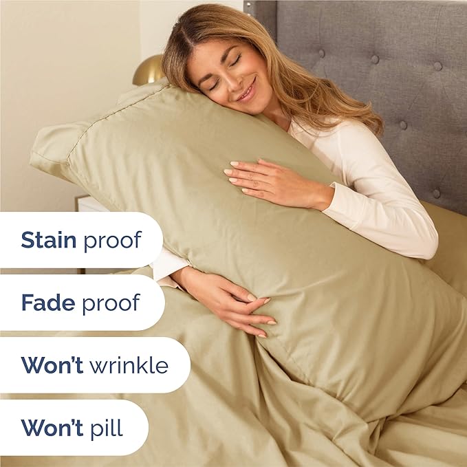 Split King 7 Piece Sheet Set - Comfy Breathable & Cooling - Ultra-Soft Hotel Luxury Bedding Set w/ 8-16 Inch Deep Pockets - 1 Flat & 2 Fitted Sheet & 4 Pillowcases - Wrinkle Free & Easy Care - Beige