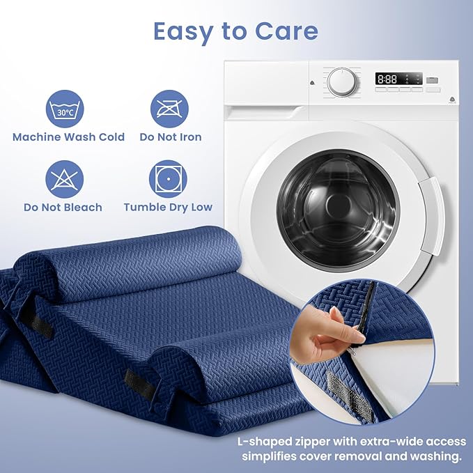Sasttie Wedge Pillow Set for After Surgery, 3PCS Adjustable Bed Wedge Pillow Headboard with Memory Foam Neck Cushion – for Acid Reflux, Sleeping, Neck & Back Support, Navy
