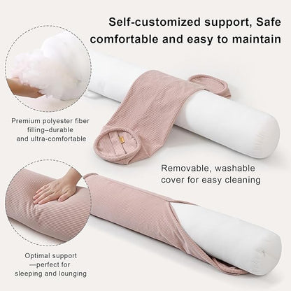 Body Pillow for Adults – Corduroy Long Round Bolster Pillow for Bed, Cuddle Pillow with Full Support for Side Sleepers & Restful Sleep,47 x 7.87 Inches,Pink