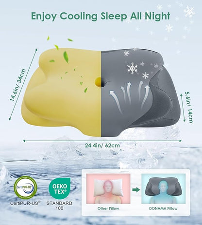 DONAMA Cervical Pillow for Sleeping, Contour Memory Foam Pillow for Neck and Shoulder Support, Ergonomic Neck Pillow for Side Back Stomach Sleepers, Bed Pillows with Cooling Pillowcase