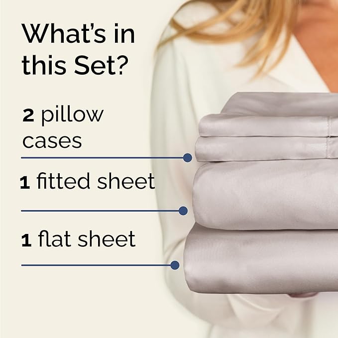 Twin 4 Piece Sheet Set - Comfy Breathable & Cooling - Ultra-Soft Hotel Luxury Bedding Set with 8-16 Inch Deep Pockets - 1 Flat & 1 Fitted Sheet & 2 Pillowcases - Wrinkle Free & Easy Care - Light Grey