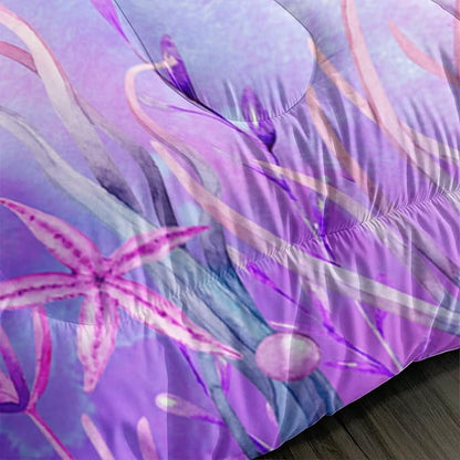 Kids Comforter Set Turtle Printed Pattern Bedding Set Twin Size,Purple Waterweed Jellyfish Starfish Pattern Bedding Set for Kids Girls Boys Room Decor with 2 Pillowcases.