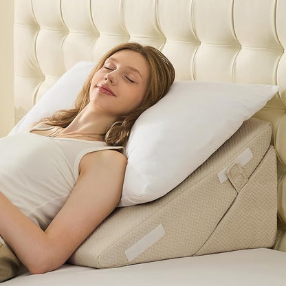 Sasttie Wedge Pillow for After Surgery, Adjustable Bed Wedge Pillow Headboard for Acid Reflux, Sleeping, Neck & Back Support, with Removable Cover, Beige