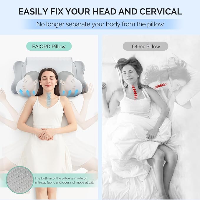 Cervical Pillow for Neck Pain Relief，Ergonomic Cooling Dual-Sided Orthopedic Neck Pillow with Ice Silk Pillowcase, Breathable Memory Foam Contour Pillow for Side, Back, Stomach Sleepers