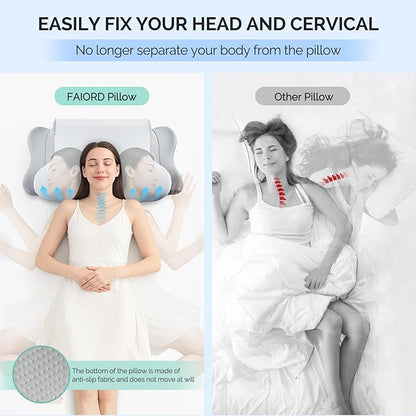 Cervical Pillow for Neck Pain Relief，Ergonomic Cooling Dual-Sided Orthopedic Neck Pillow with Ice Silk Pillowcase, Breathable Memory Foam Contour Pillow for Side, Back, Stomach Sleepers