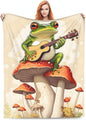 Frog Mushroom Blanket Gifts for Kids Funny Frog Play Guitar Flannel Throw Blankets Soft Comfy Lightweight for Home Decor Couch Bed Sofa 80x60 Inches