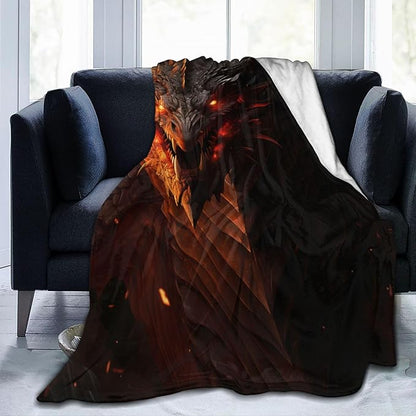 Horror Fire Dragon Blanket Gifts for Adults Boys Flannel Throw Blankets Soft Comfy Lightweight for Home Decor Couch Bed Sofa 50x40 Inches