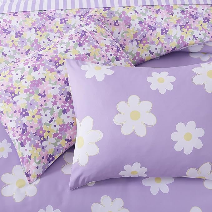 Twin XL Comforter Set for Girls, Purple Daisy Kids Bedding Set Reversible with Cute Floral, All Season Bed in a Bag Dorm 5 Pieces with Sheets, Pillowcase & Sham