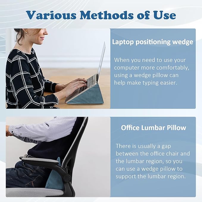 Small Wedge Pillow, Wedge Pillow for Bed Sores, Positioning Wedge, Mini Pillow for Laptop and Yoga, Small Foam Wedge for Chair (1 Unit, Light Blue)