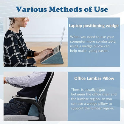 Small Wedge Pillow, Wedge Pillow for Bed Sores, Positioning Wedge, Mini Pillow for Laptop and Yoga, Small Foam Wedge for Chair (1 Unit, Light Blue)