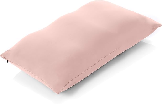 PILLOWY Premium Microbead Bed Pillow, Small Extra Fluffy But Supportive - Ultra Comfortable Sleep with Silk Like Anti Aging Cover 85% Spandex/ 15% Nylon Breathable, Cooling Cream Peach