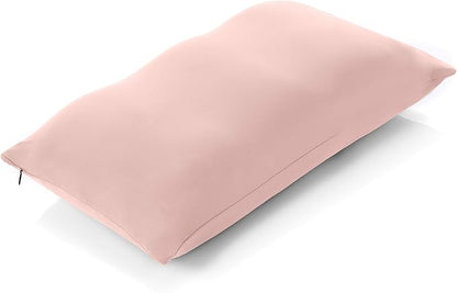 PILLOWY Premium Microbead Bed Pillow, Small Extra Fluffy But Supportive - Ultra Comfortable Sleep with Silk Like Anti Aging Cover 85% Spandex/ 15% Nylon Breathable, Cooling Cream Peach