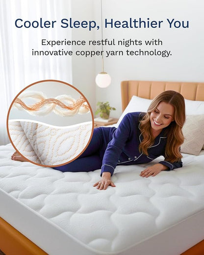 ViscoSoft Copper Pillow Top Twin Mattress Pad - Soft Overstuffed Premium Cloud-Like Support - Quilted Fiberfilled Mattress Topper with Deep 18" Pocket for Secured Fit